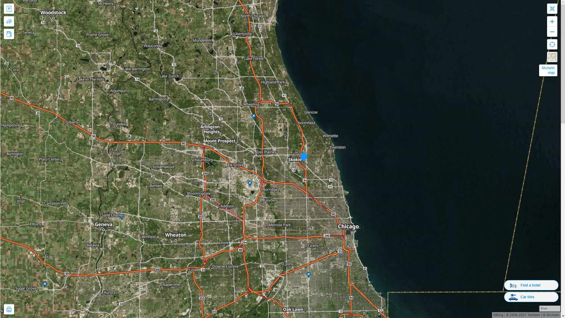 Skokie illinois Highway and Road Map with Satellite View